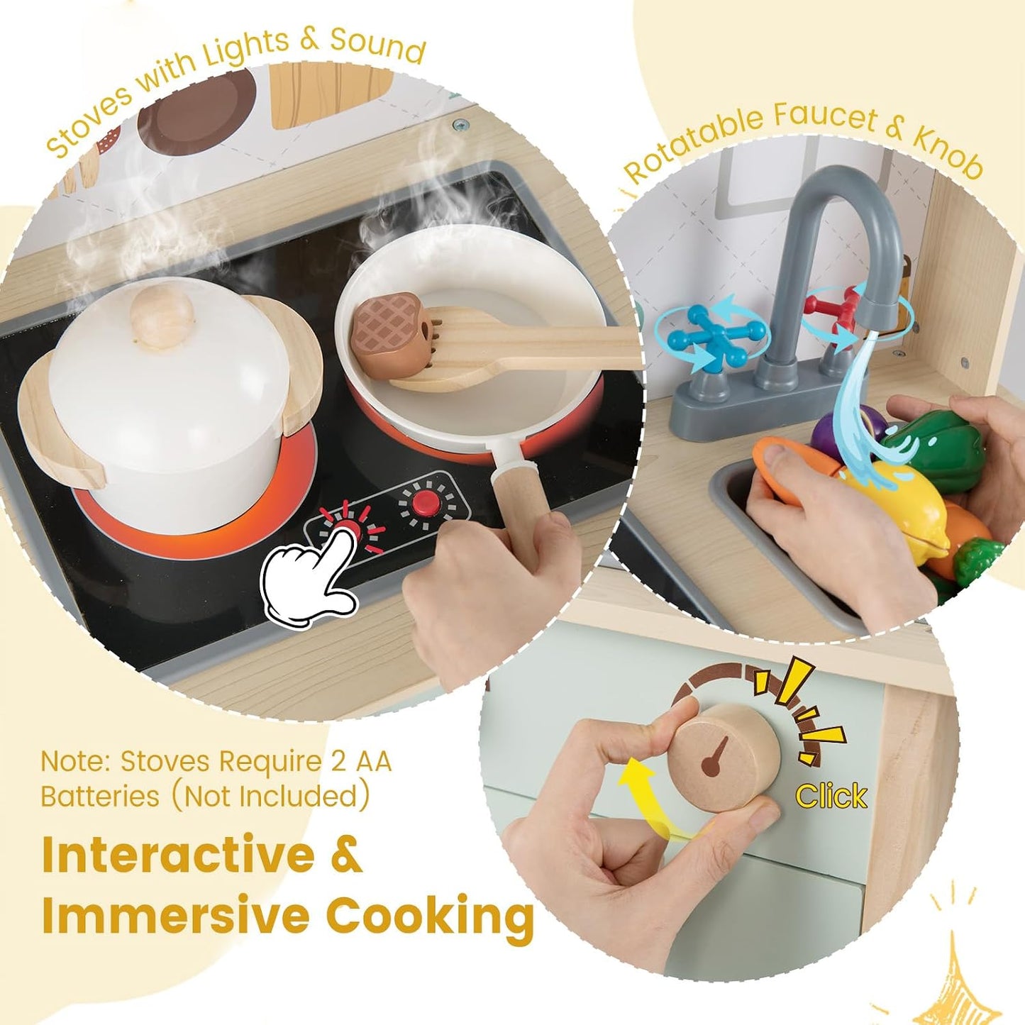 HONEY JOY Juego de cocina con pizarra, juego de cocina de madera de...