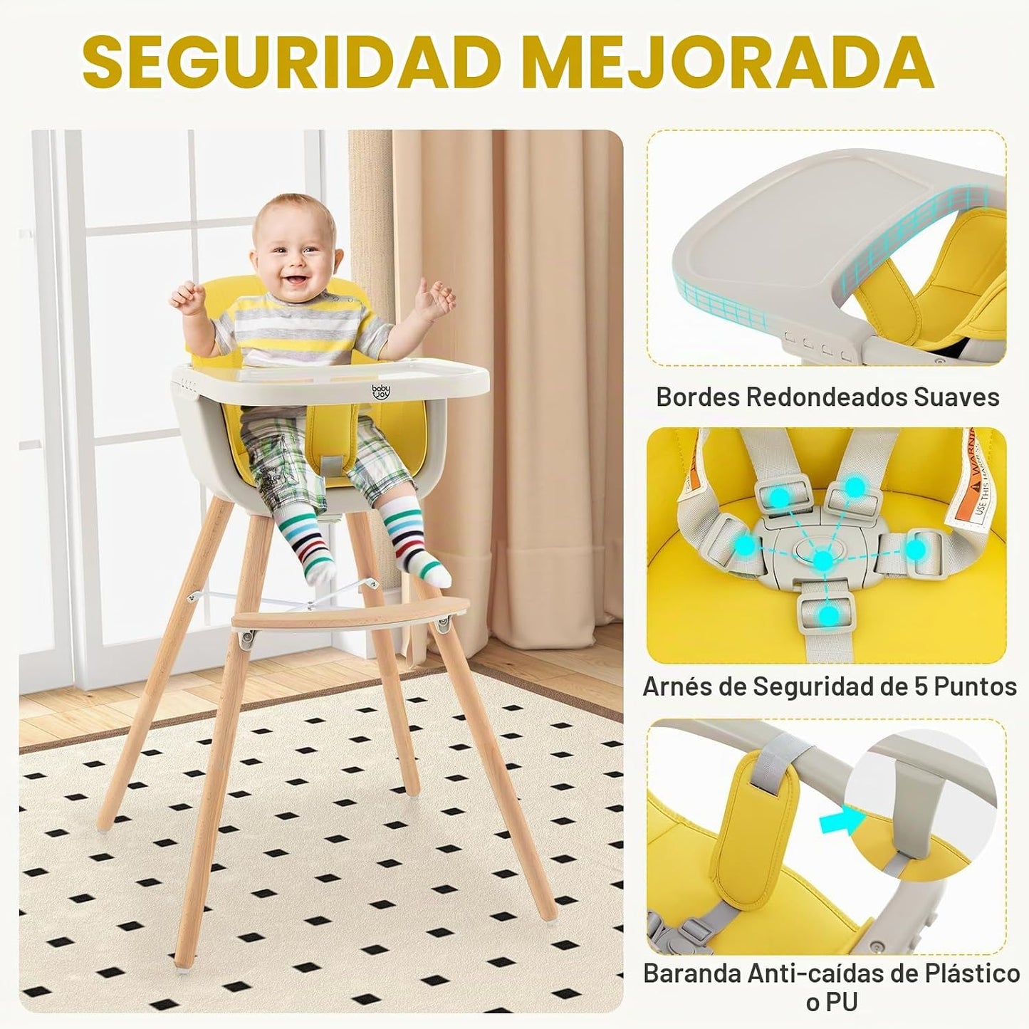 BABY JOY Trona convertible para bebé, 3 en 1, silla alta de madera\...