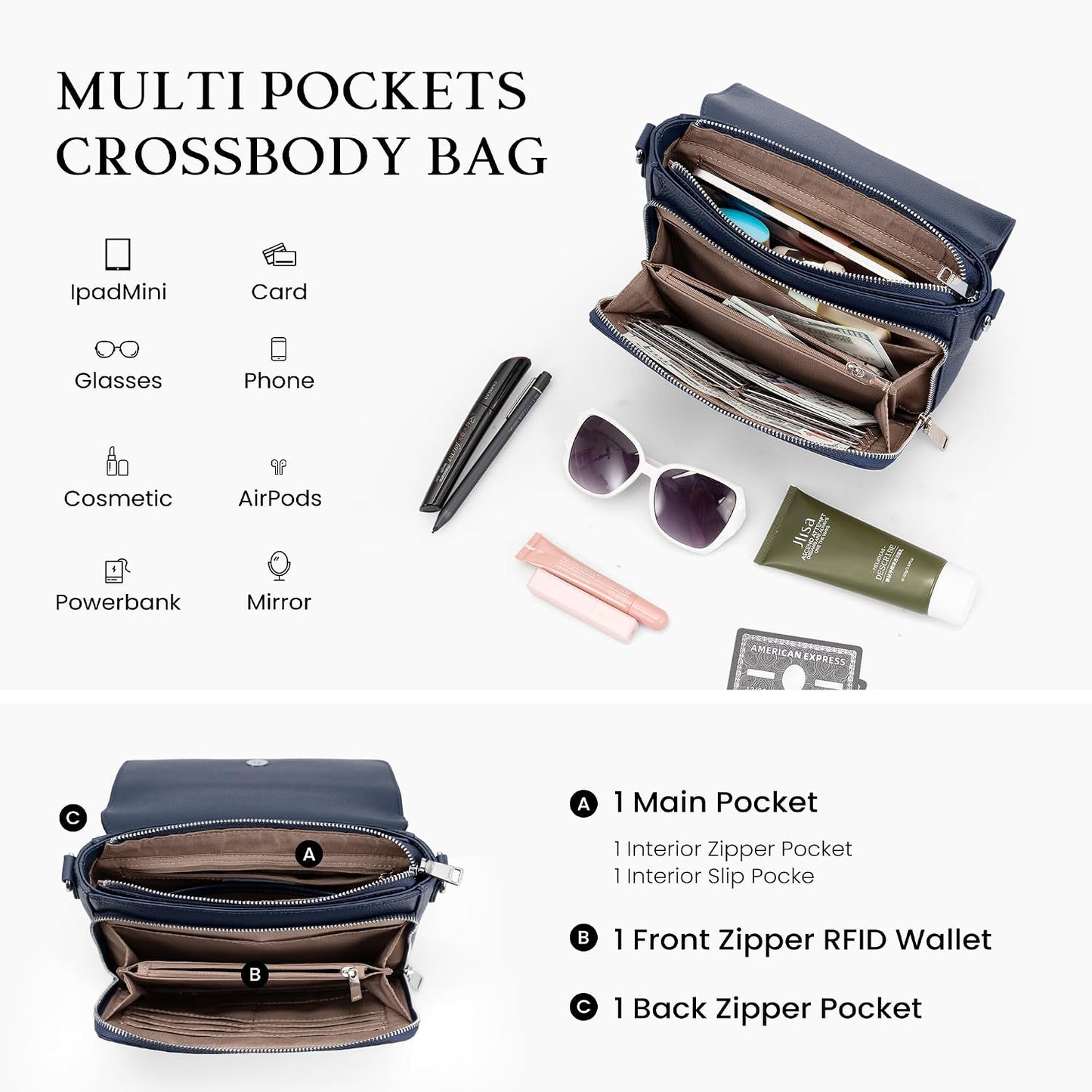 befen Bolsos cruzados de cuero genuino para mujer, bolso mediano co...