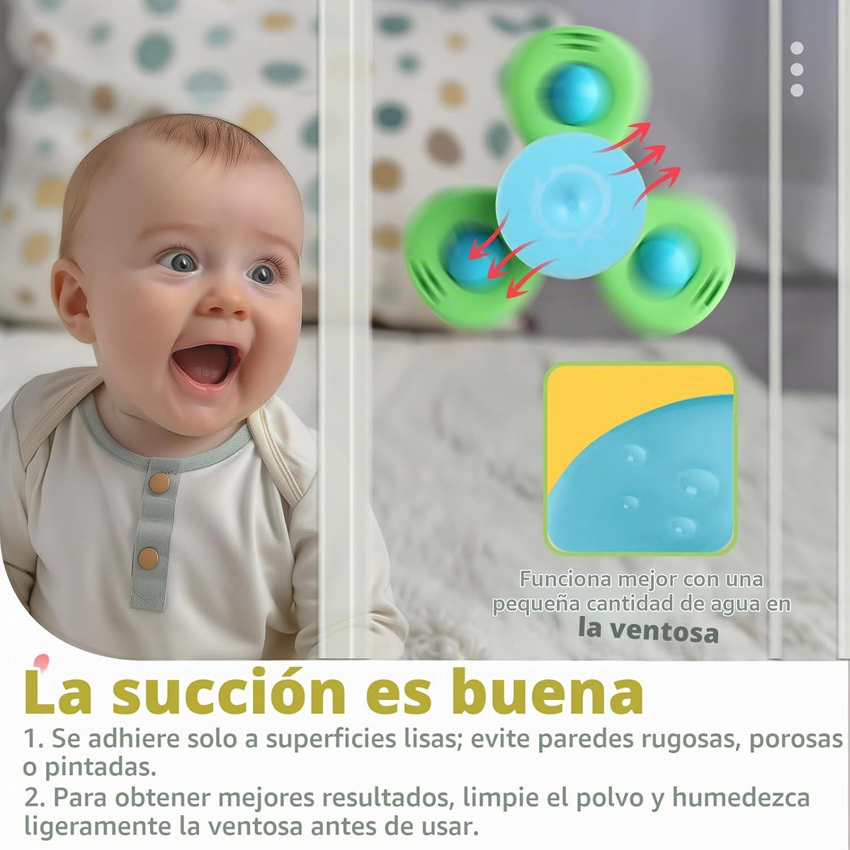 3 piezas Juguetes giratorios de ventosa para niños de 1 a 2 años, J...