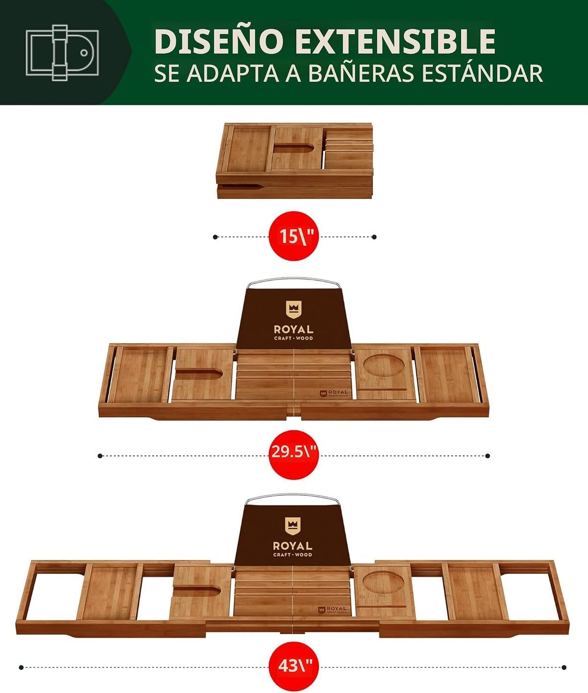 ROYAL CRAFT WOOD Bandeja de Bañera Plegable Premium - Bandeja de Ba...