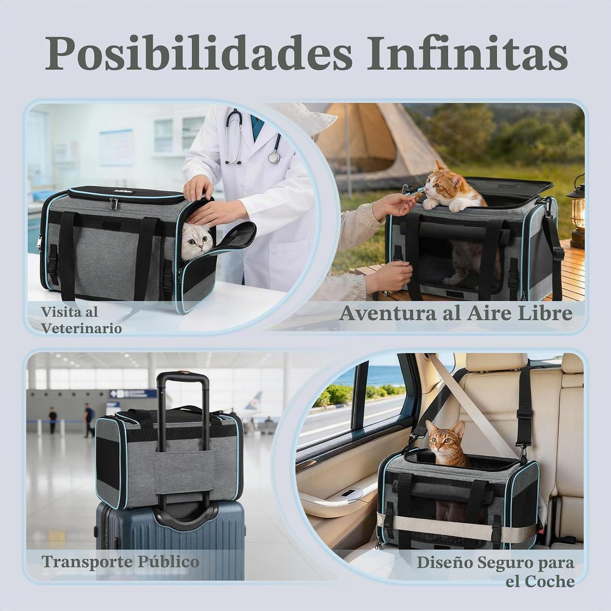rabbitgoo Transportador de gatos suave con solapa enrollable, segur...