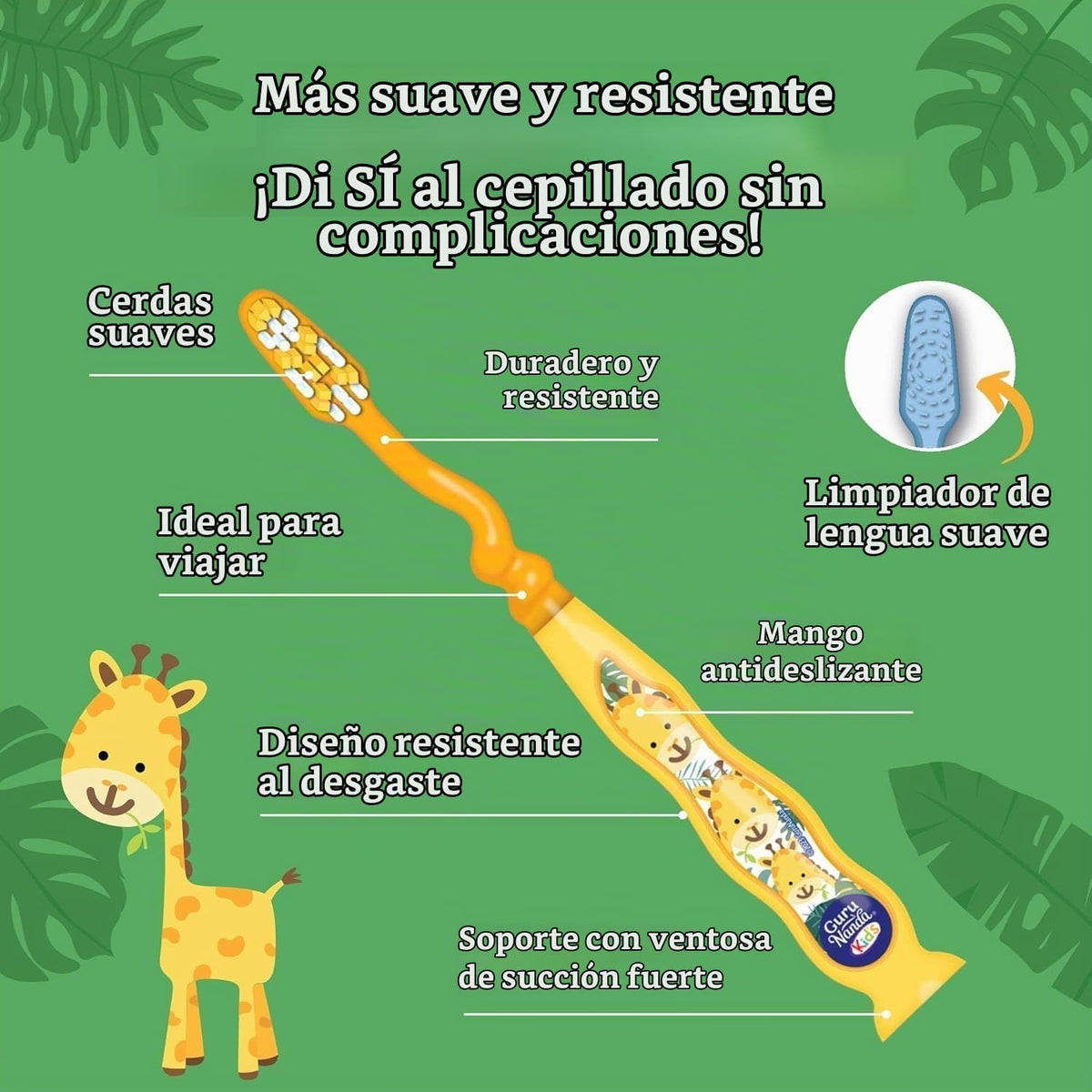 GuruNanda Cepillo de dientes para niños con ventosa y divertidos di...