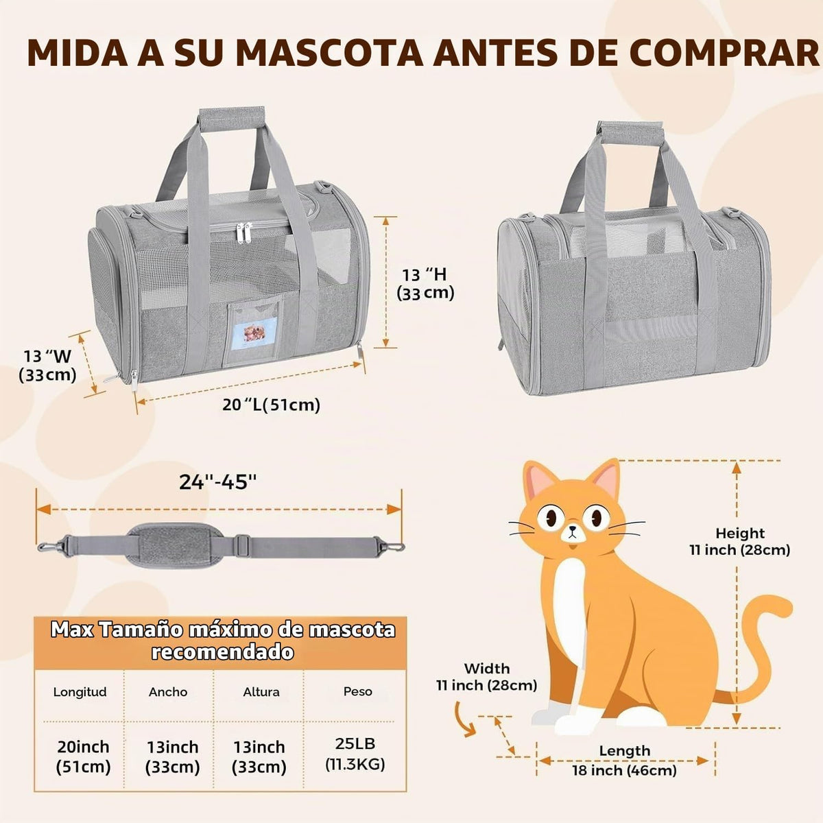 Transportador suave para gatos para mascotas de hasta 25 libras, bo...