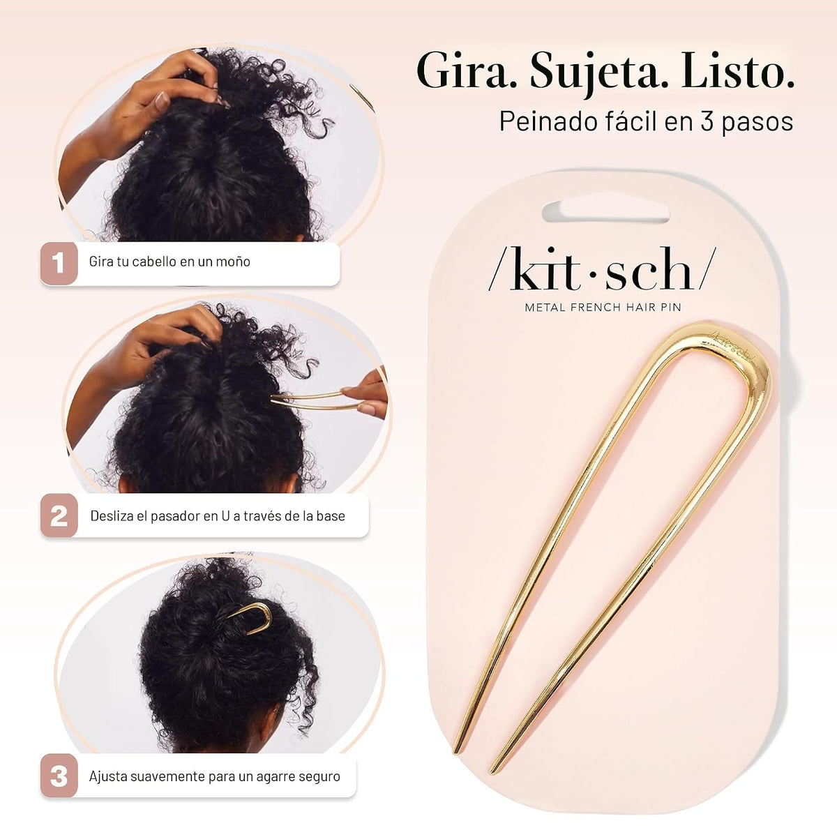 Kitsch Horquillas francesas para mujer, sujeción segura durante tod...