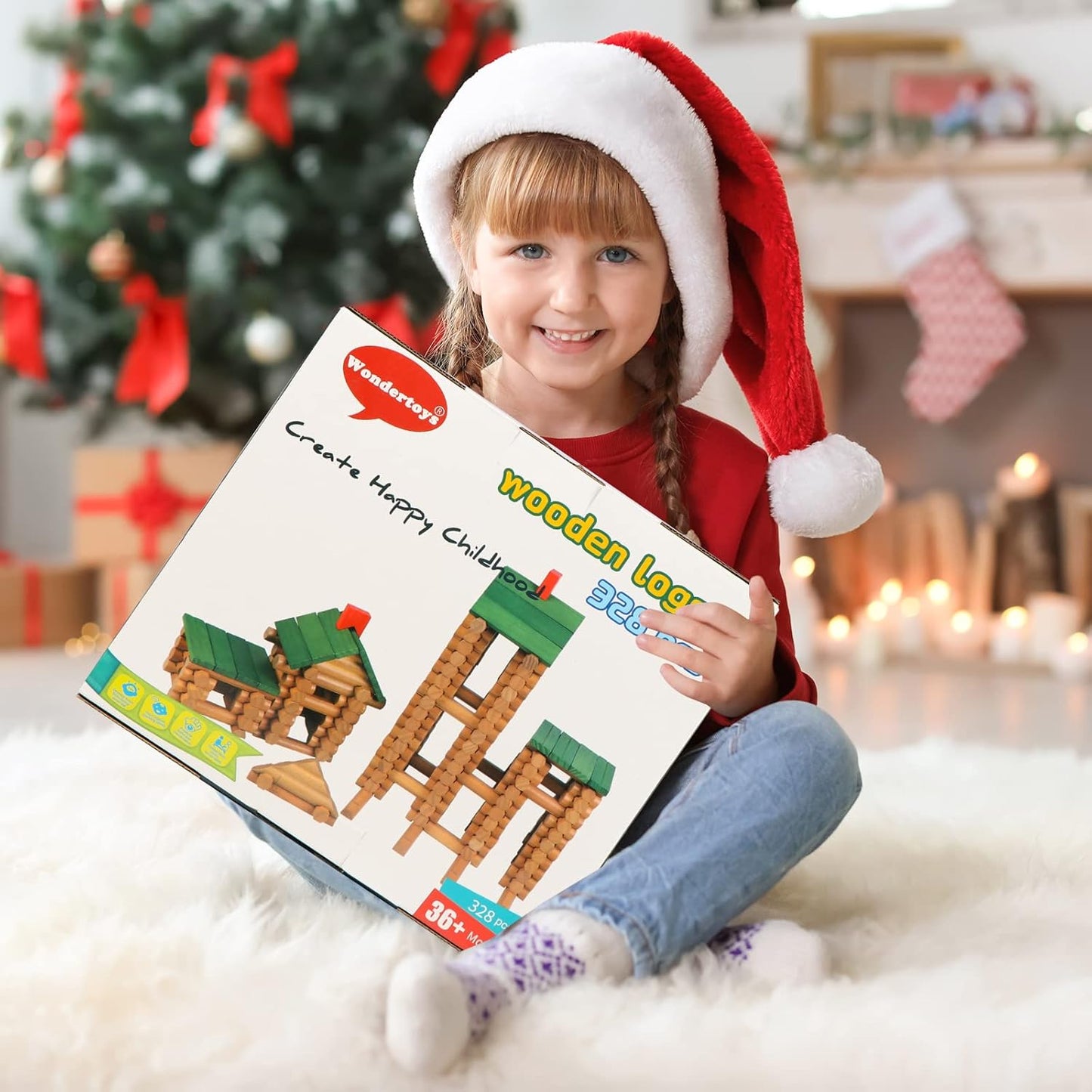 Wondertoys Juego de troncos de madera de 328 piezas a partir de 3 a...