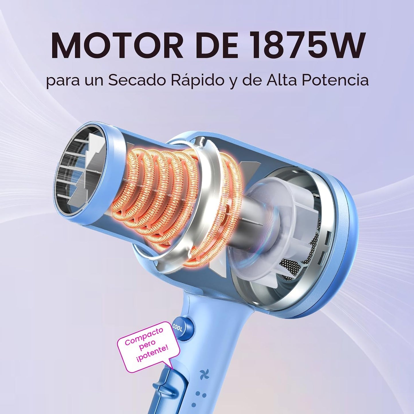 Wavytalk - Secador de pelo iónico soplado con difusor para cabello...