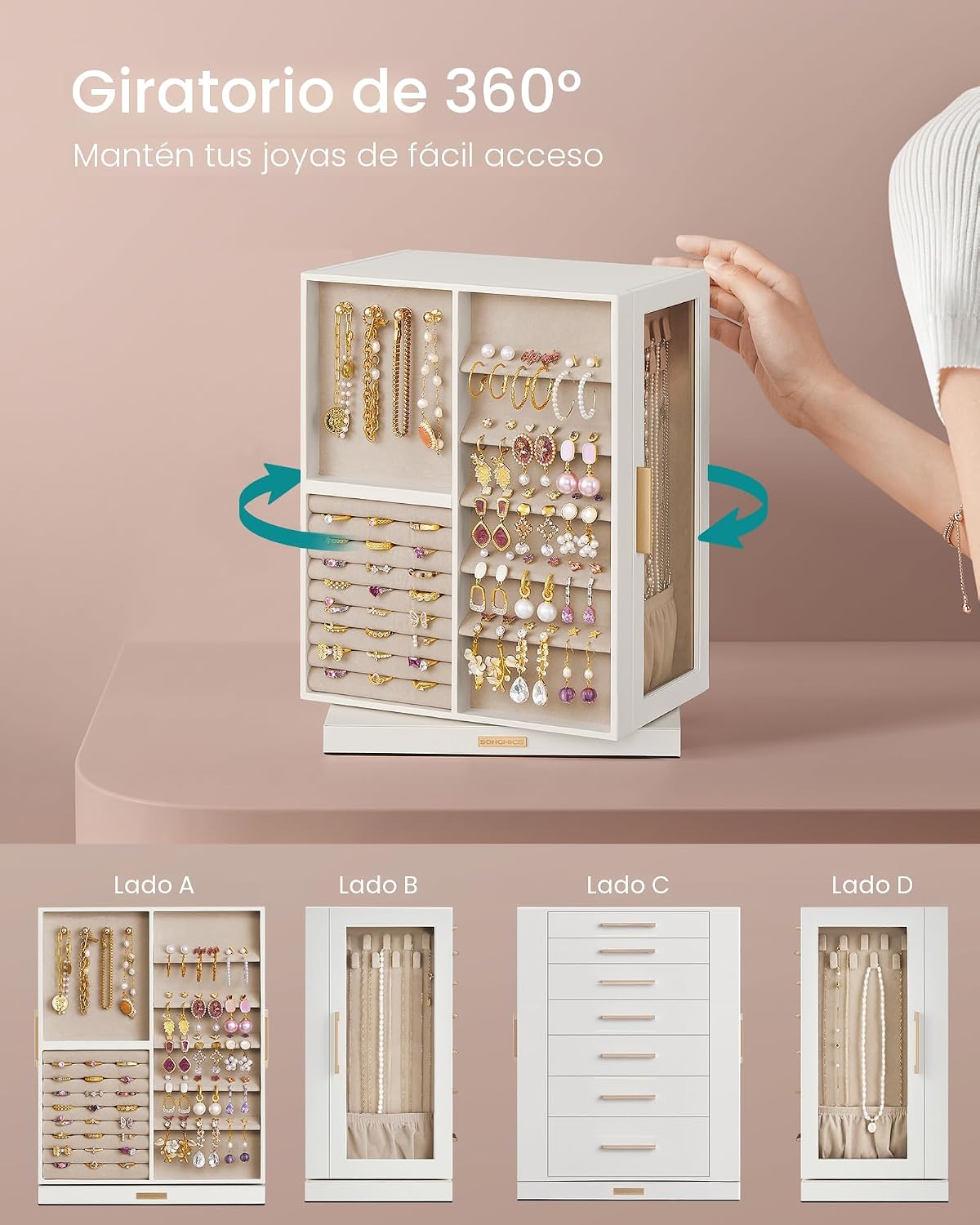 SONGMICS GISELLA Collection - Joyero giratorio de 360°, estuche de...