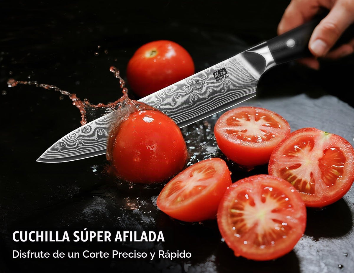 SHAN ZU Cuchillo de chef de Damasco, cuchillo utilitario de acero j...
