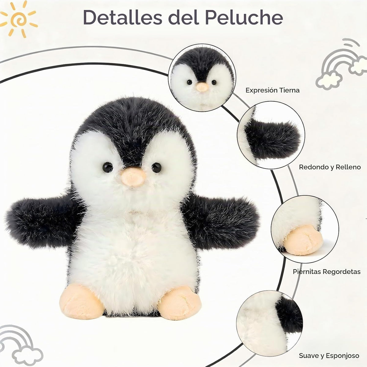 OROZCOR Lindo pingüino de peluche, animal de peluche suave del tama...