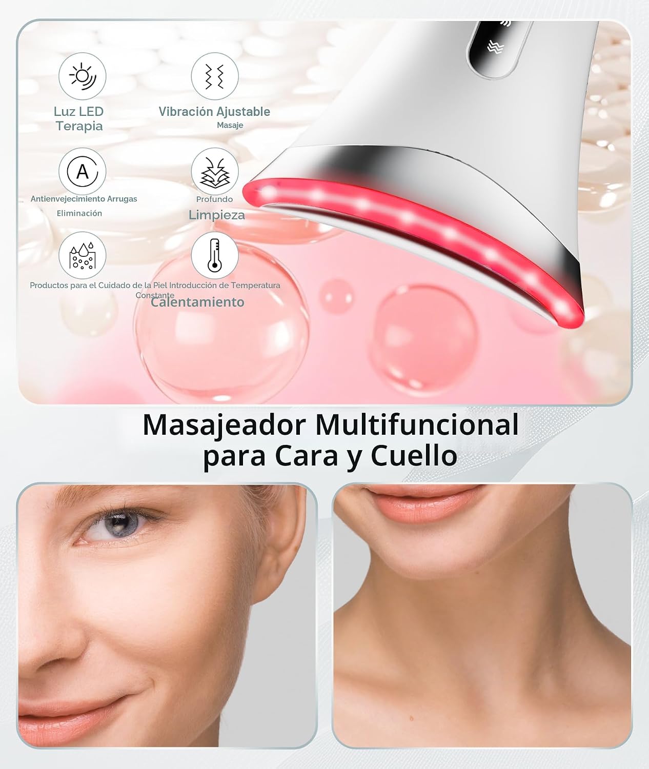 Dopsikn Terapia de luz roja para cara y cuello, masajeador facial d...