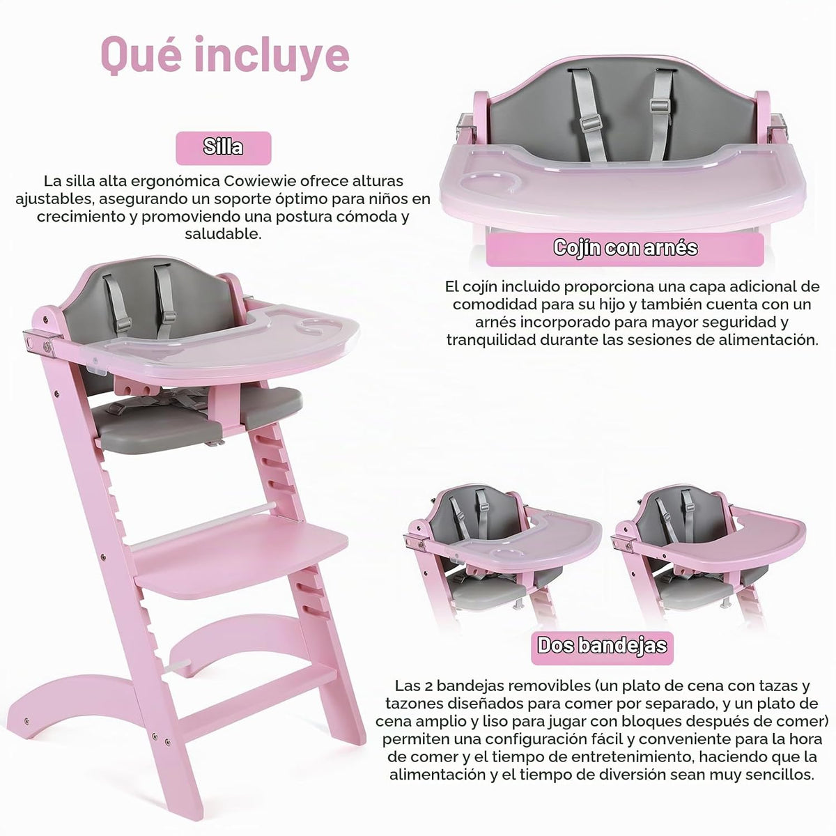 Cowiewie - Silla alta convertible 3 en 1 de madera, asiento y repos...