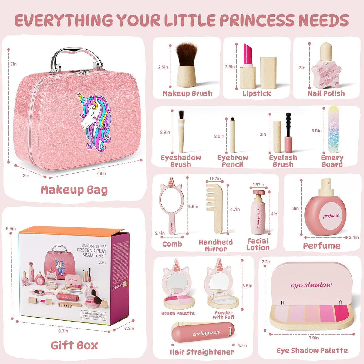 Kit de maquillaje de madera para niñas, juego de maquillaje de simu...