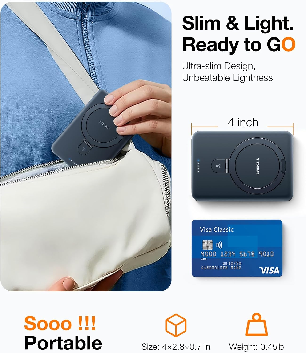 TORRAS EasyGo Cargador portátil para iPhone, banco magnético de ene...