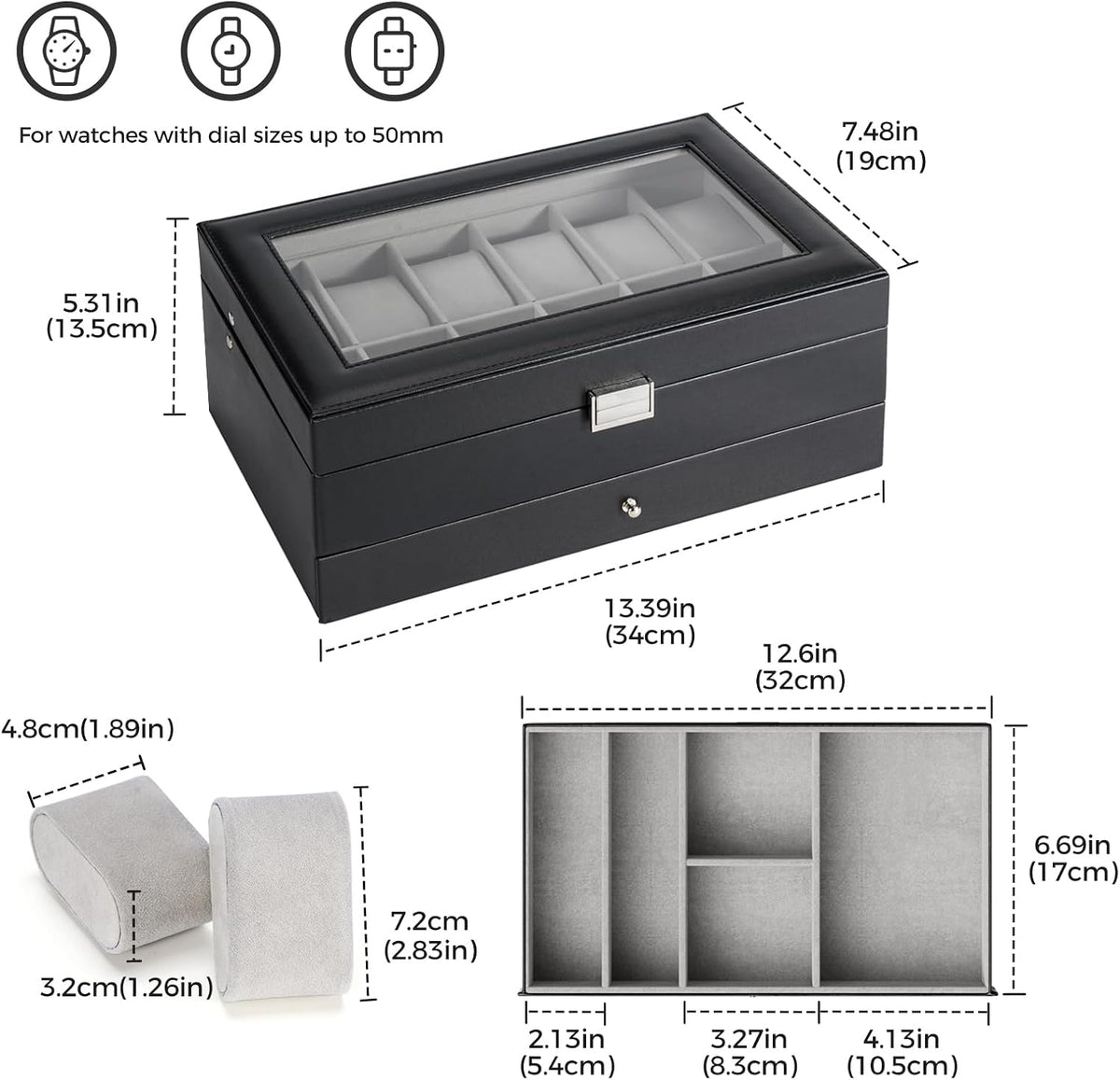 ProCase Caja de reloj, caja de reloj para hombre de 12 ranuras con...