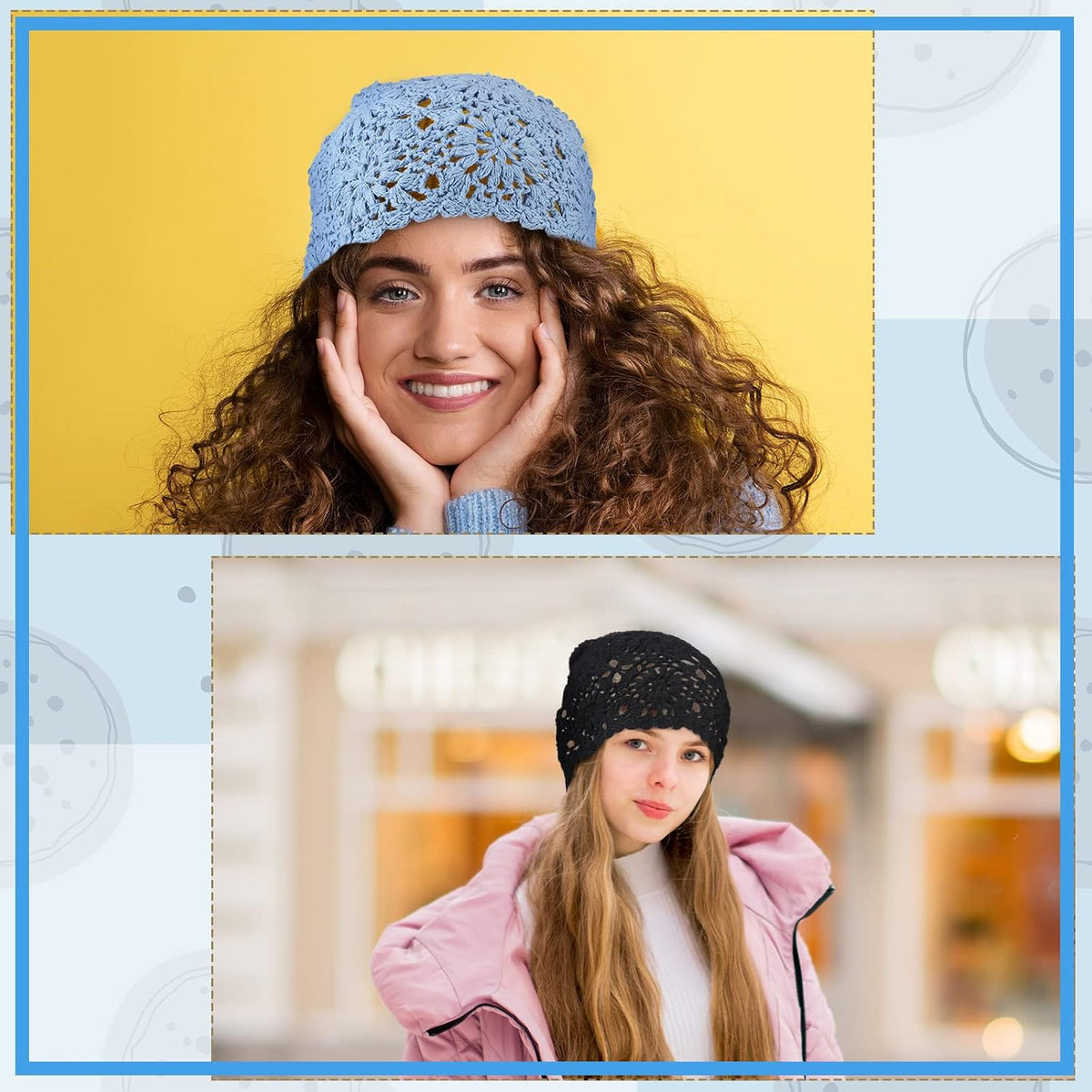 4 Piezas Gorros de Ganchillo Holgados 2025 Otoño Hechos a Mano Teji...