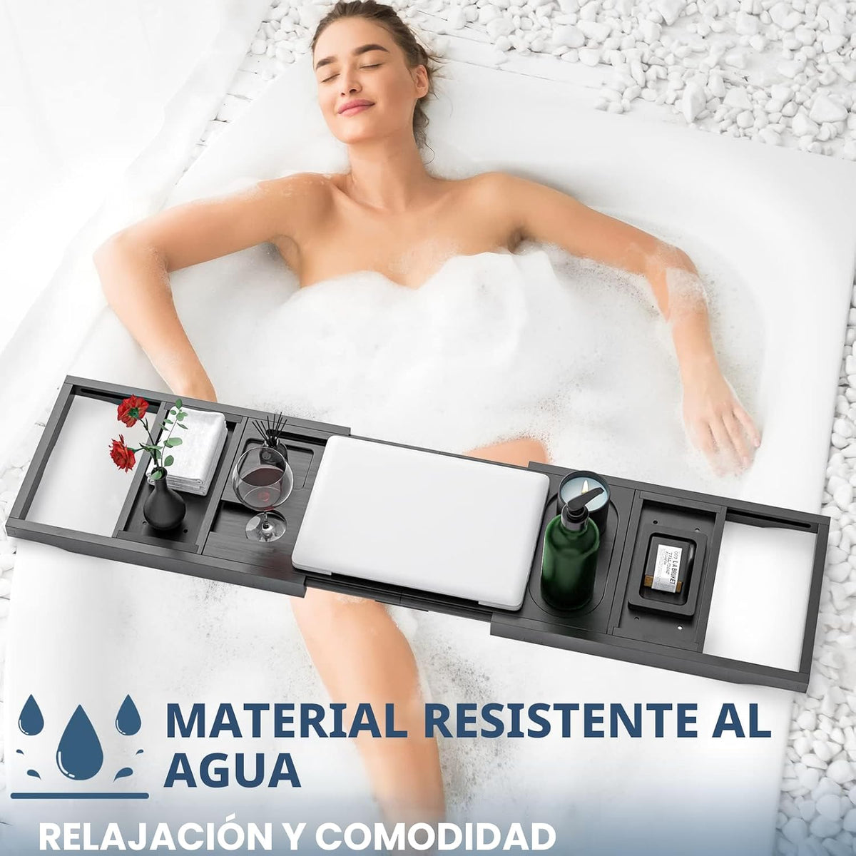 Yirilan Bandeja de baño de bambú, bandeja de bañera premium, bandej...