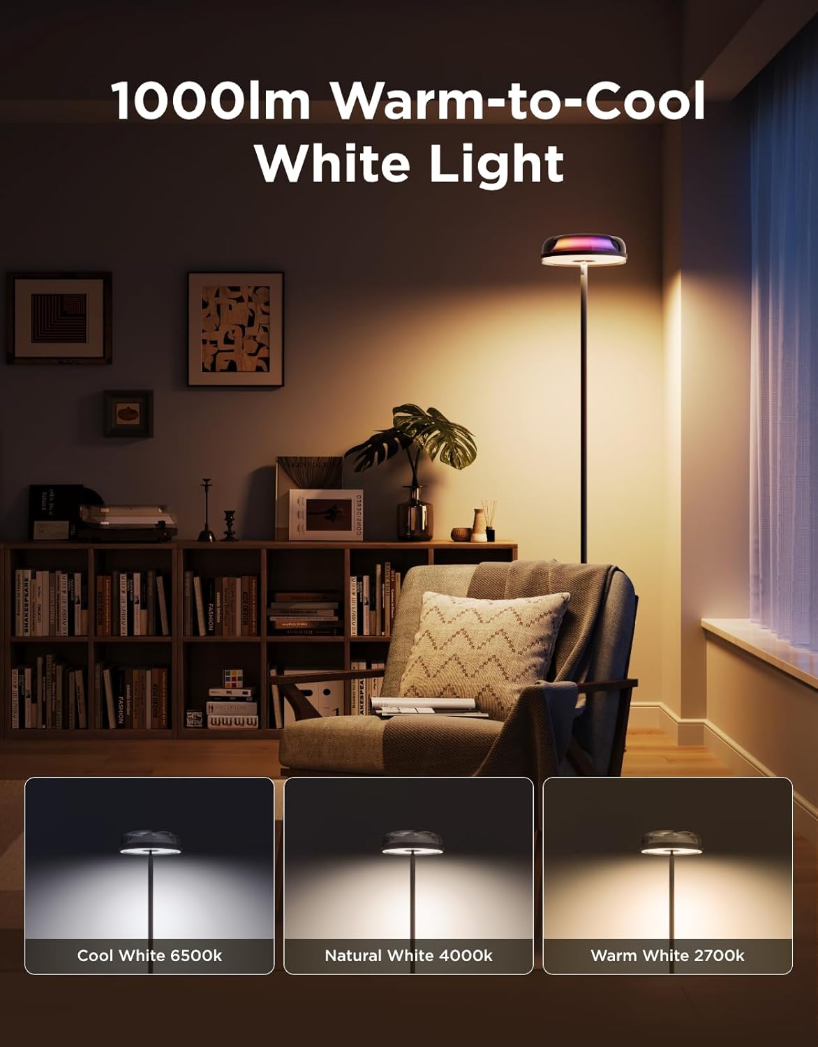 Govee Lámpara de pie Uplighter para sala de estar, proyector de ond...
