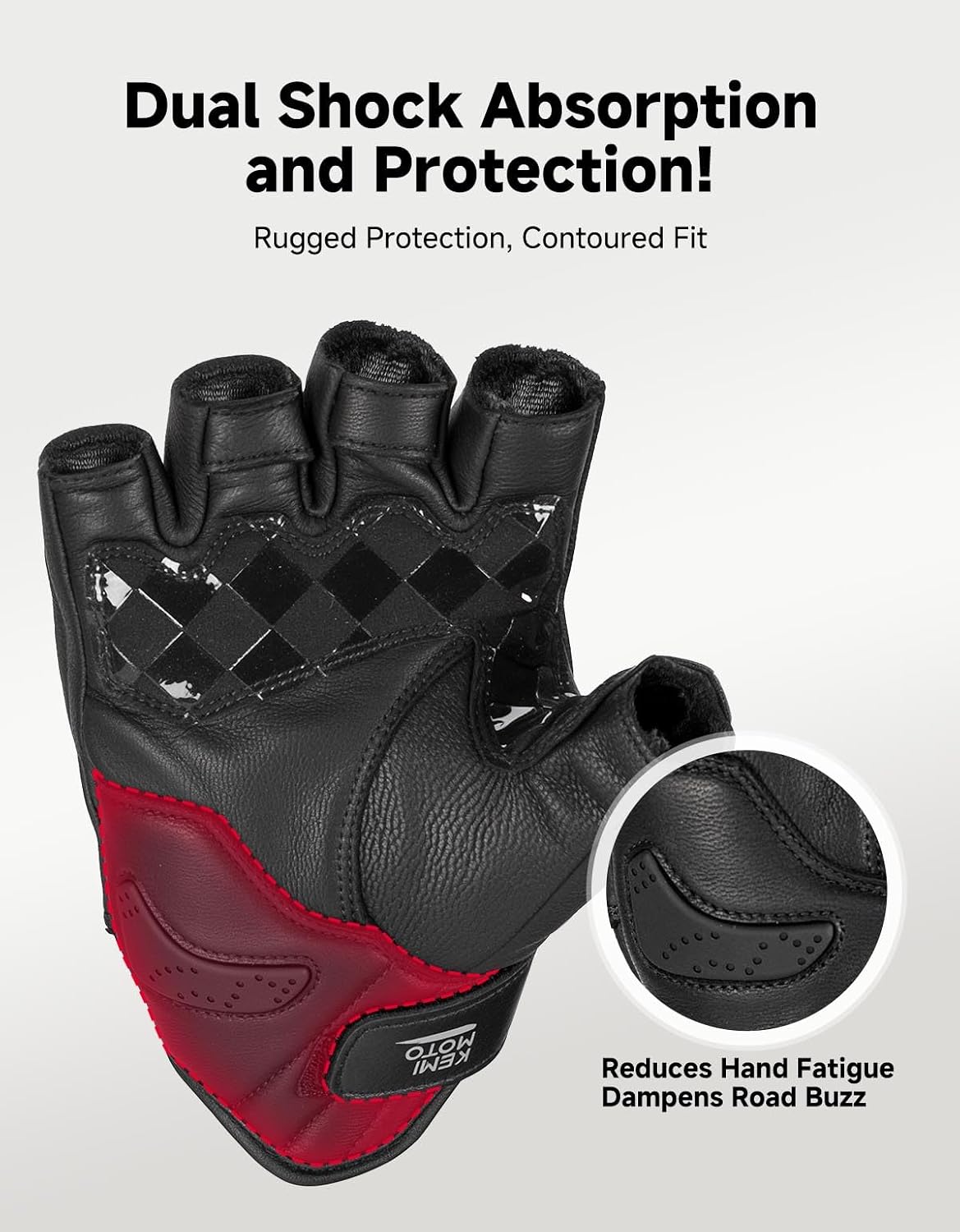 KEMIMOTO Guantes de cuero para motocicleta de medio dedo para hombr...