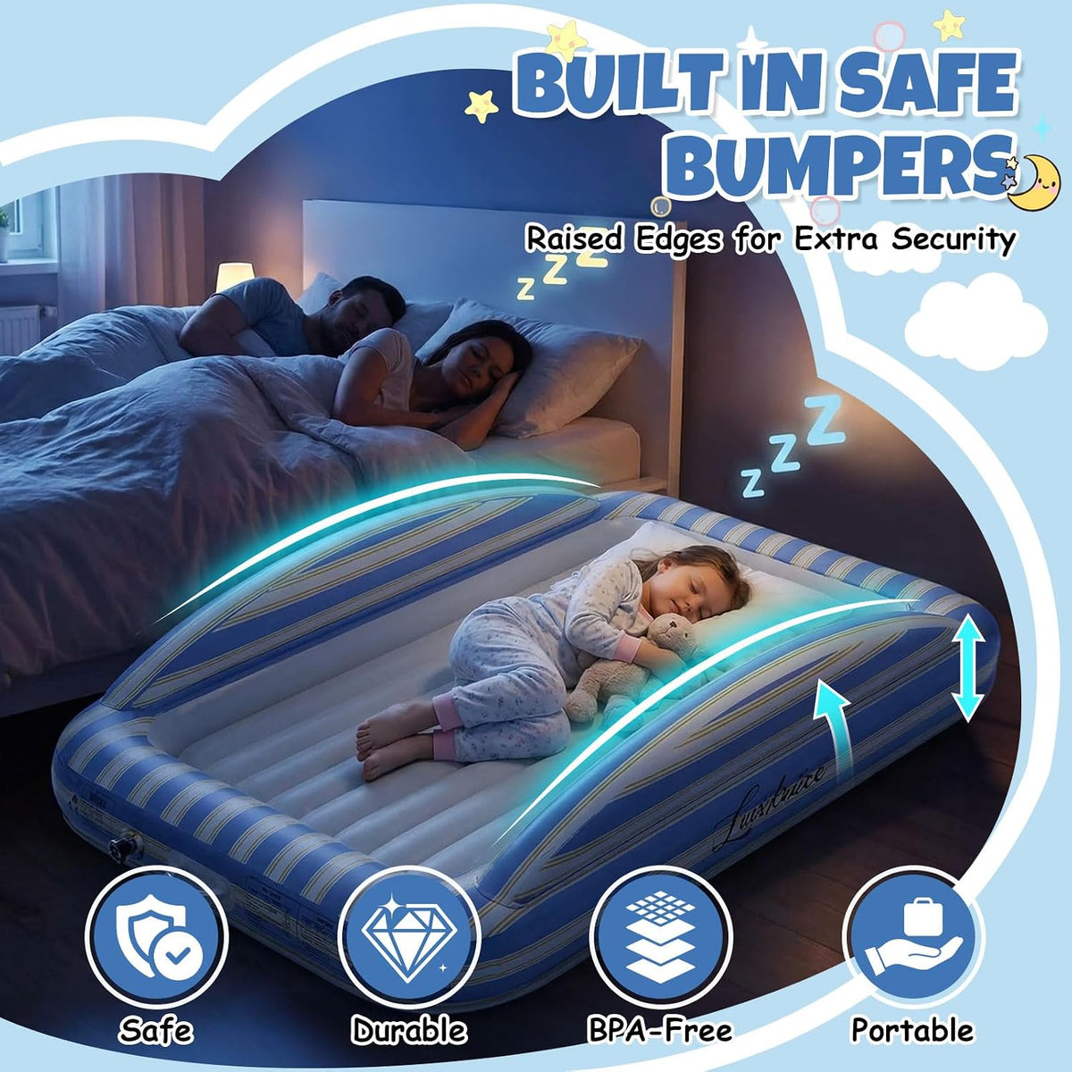 Luxchoice Cama de viaje inflable para niños pequeños, colchón recar...
