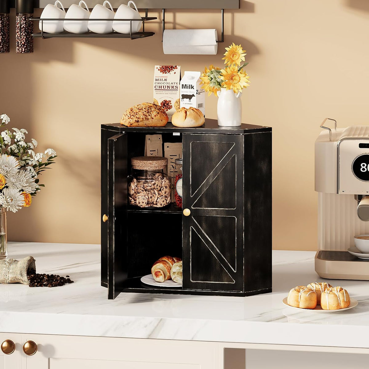 Trironsun Panera esquinera para encimera de cocina, contenedor de a...