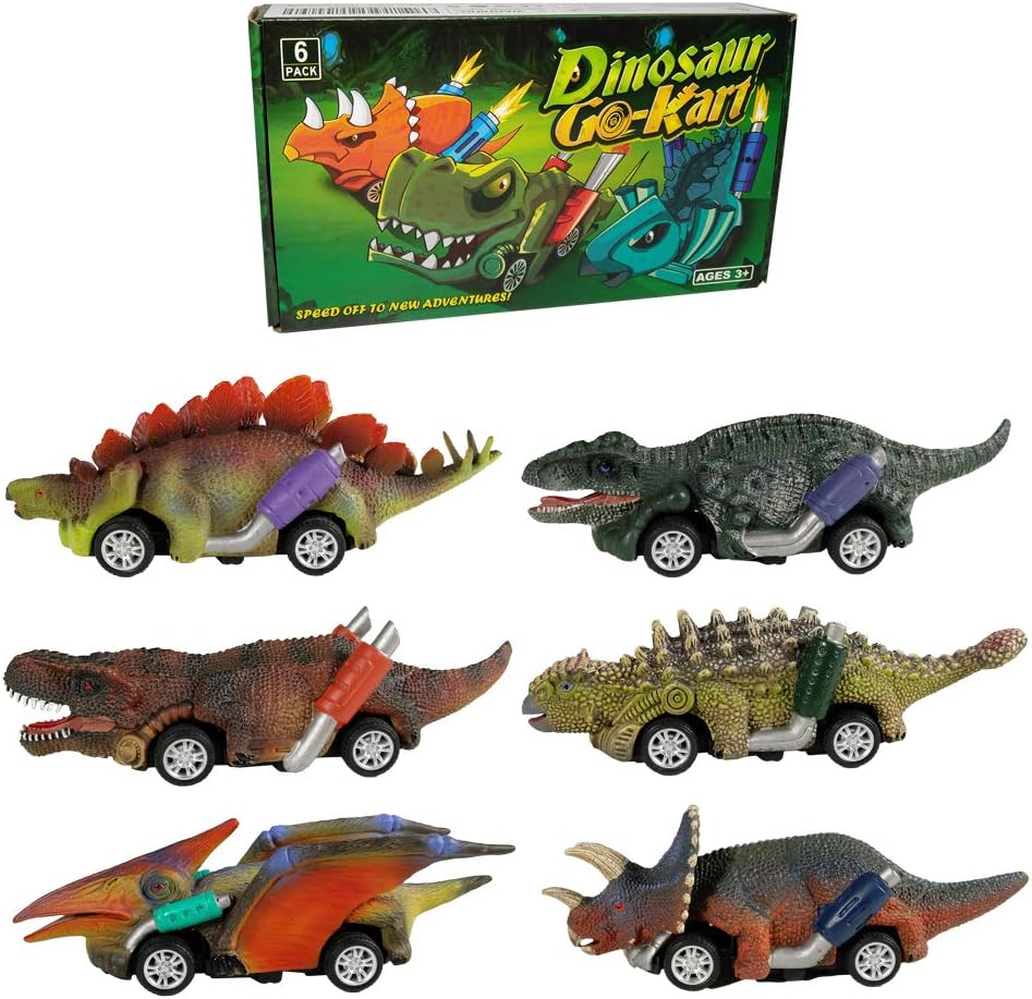 DINOBROS Coches de juguete de dinosaurio, paquete de 6 juguetes de...