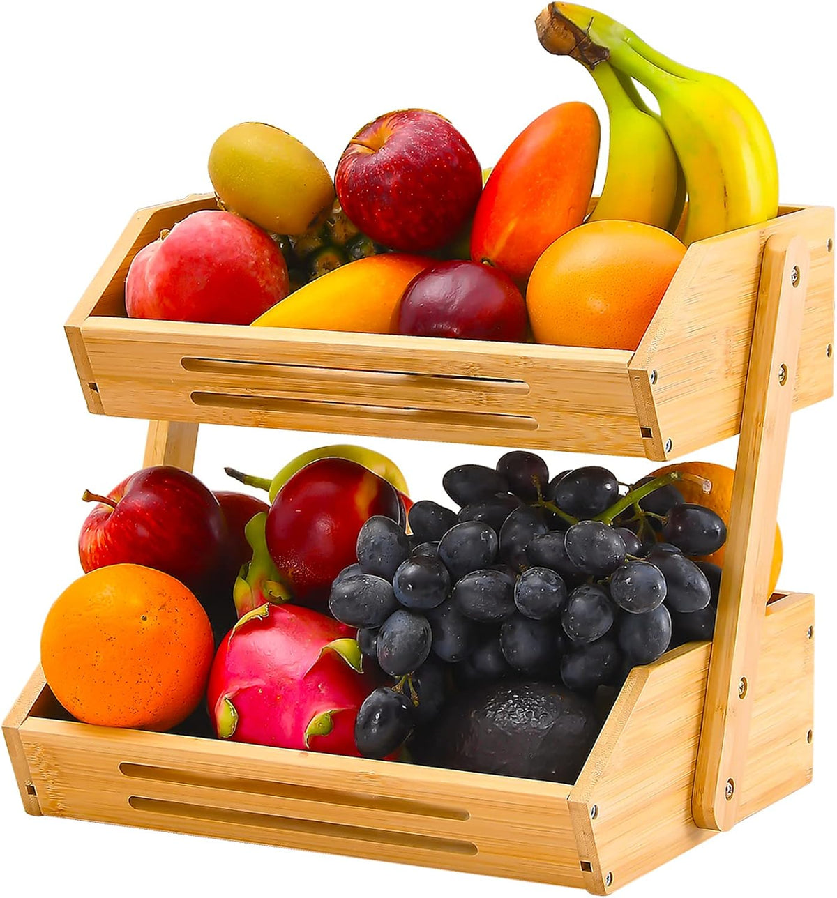 VIKEYHOME Cesta de frutas, canasta de frutas de 2 niveles de bambú...