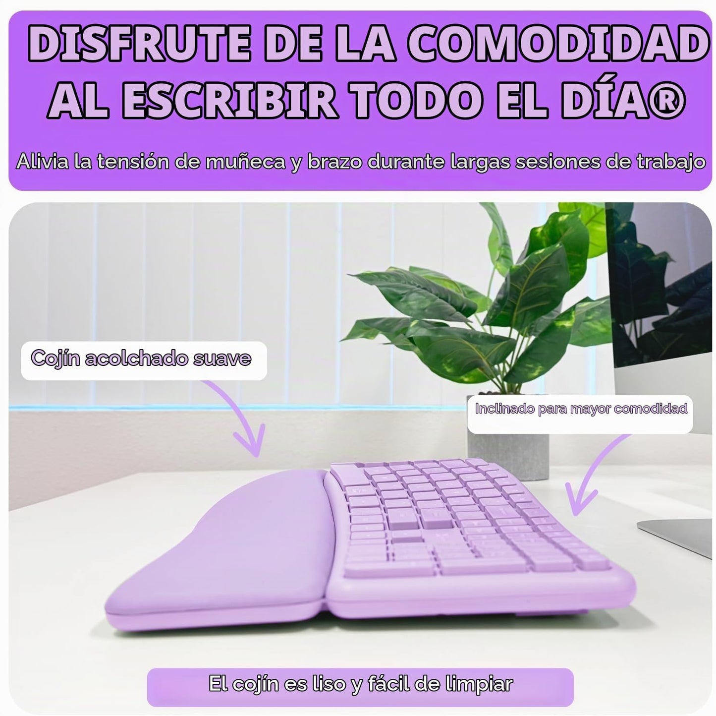X9 Combo inalámbrico de teclado y ratón ergonómico púrpura - Escrib...