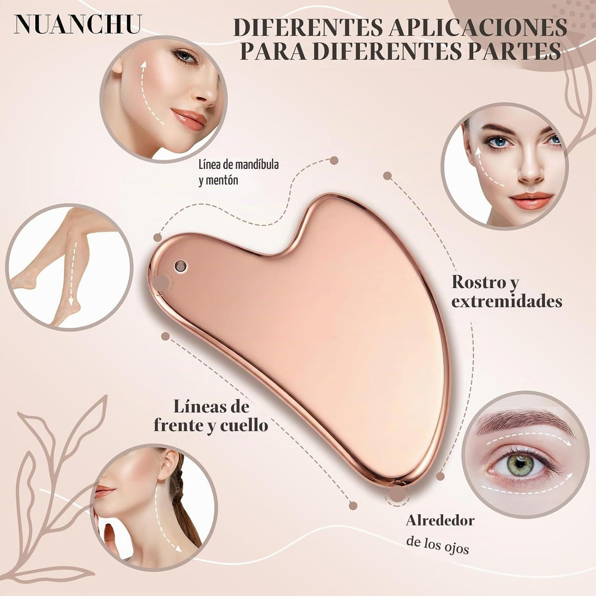 Nuanchu Herramienta facial Gua Sha de Acero Inoxidable 304 Rosa | G...
