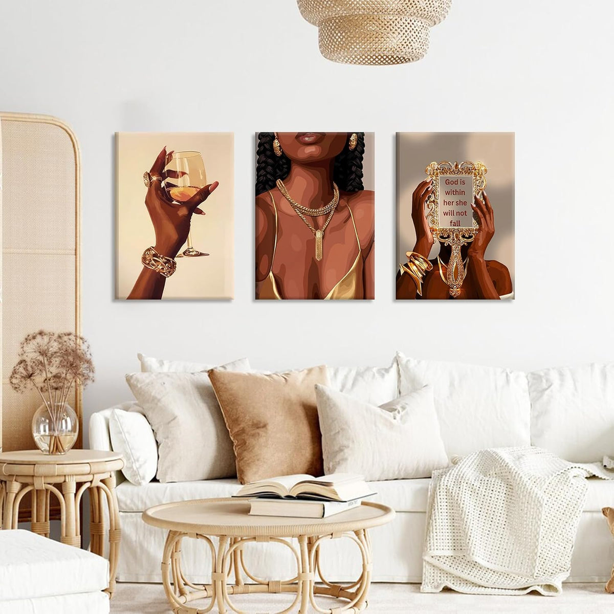 3 piezas de arte de pared de niña negra, mujeres afroamericanas, cu...