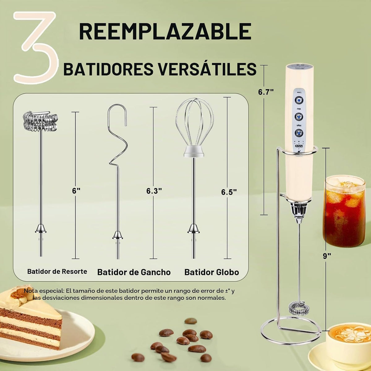 YUSWKO Varita espumadora de leche de mano beige con soporte para ca...