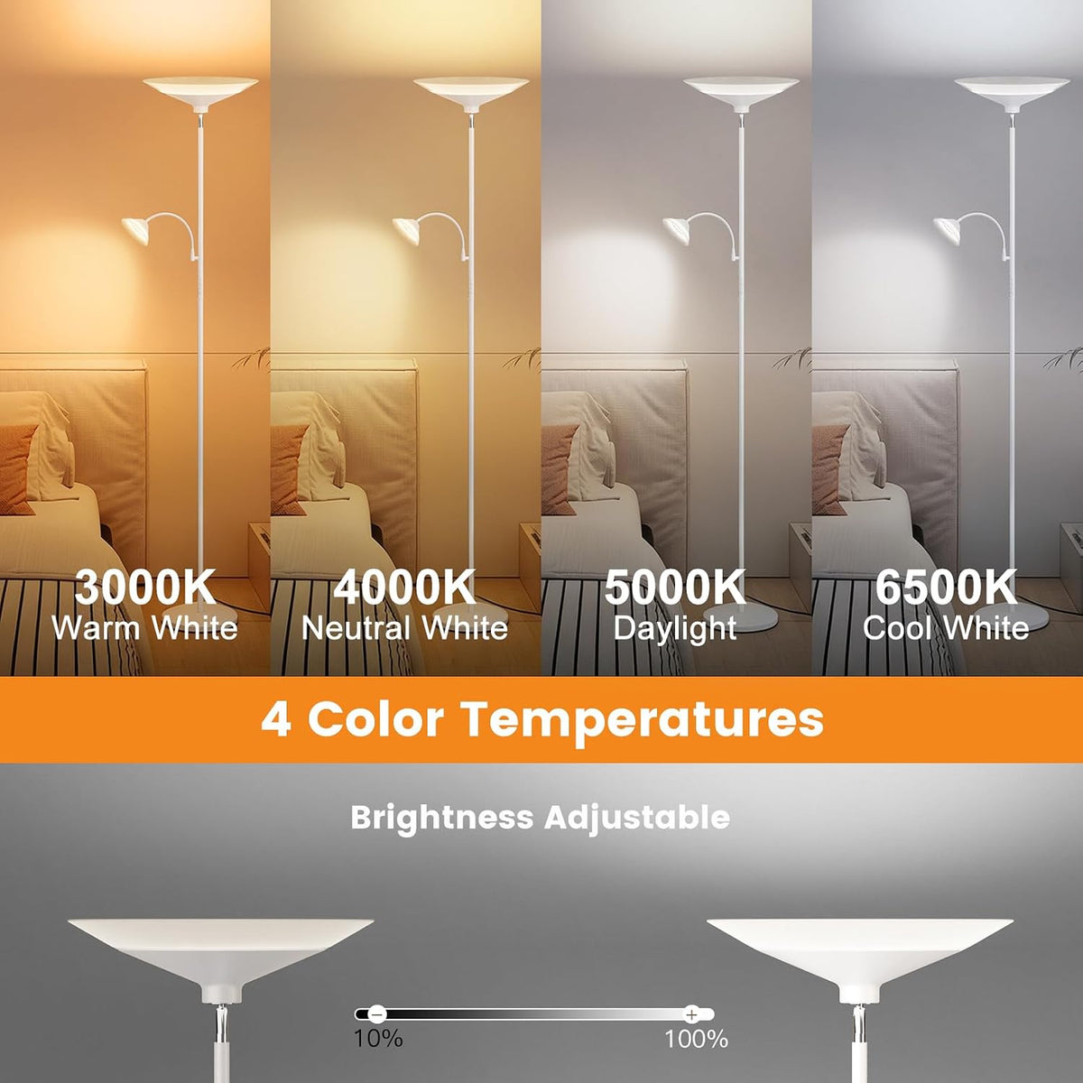 SIBRILLE Lámpara de pie mejorada de 2 luces - Lámpara de pie regula...