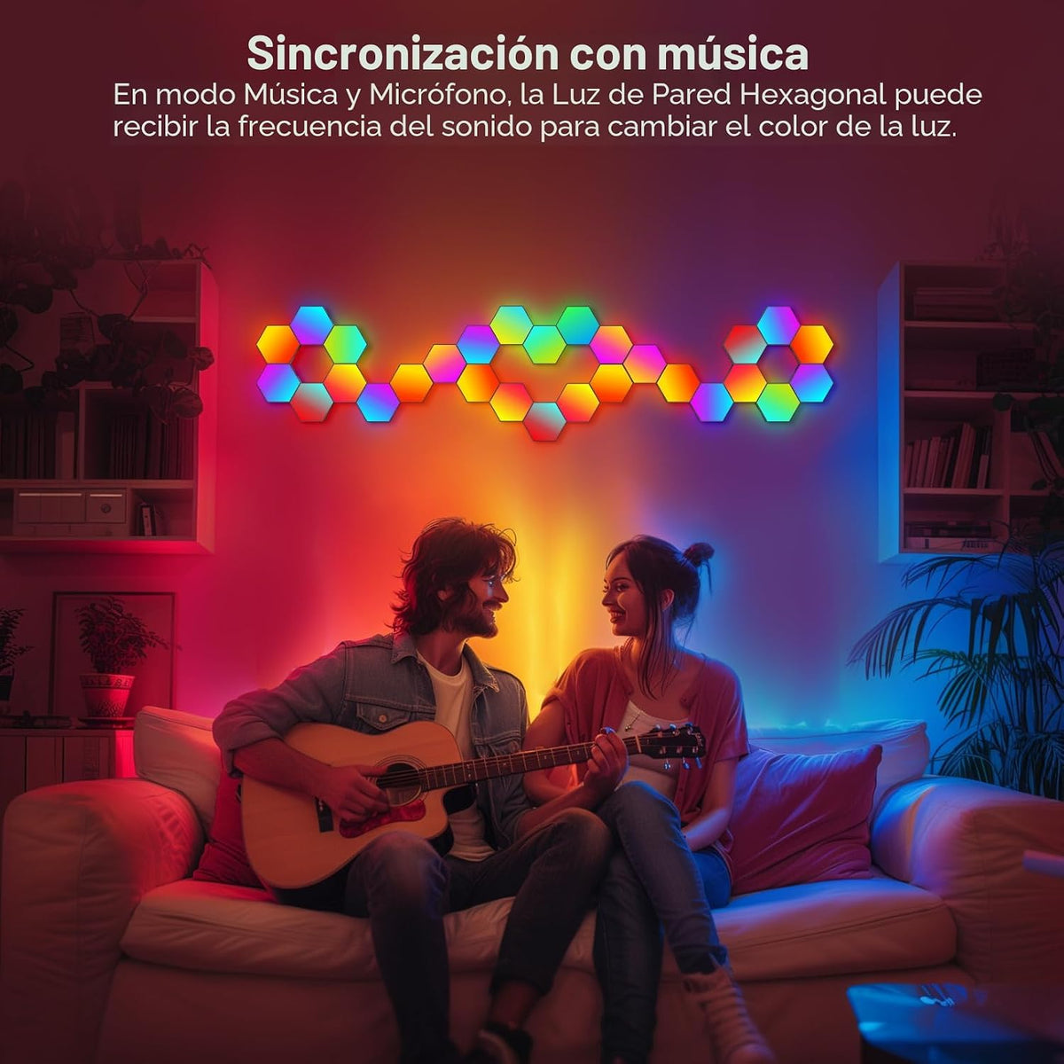 JIMIMORO Paquete de 8 paneles de luz LED hexagonales, luces de deco...