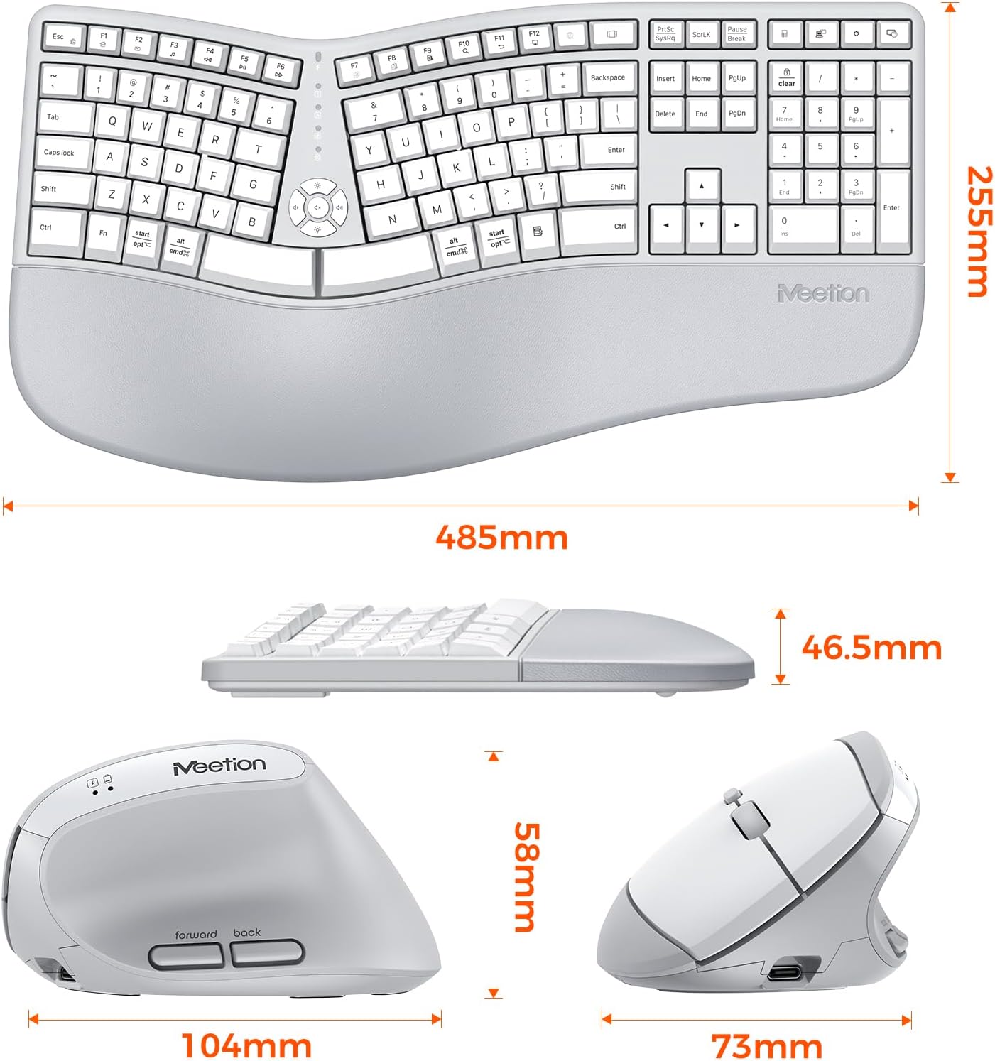 MEETION Combo de ratón y teclado ergonómico, diseño dividido, mouse...
