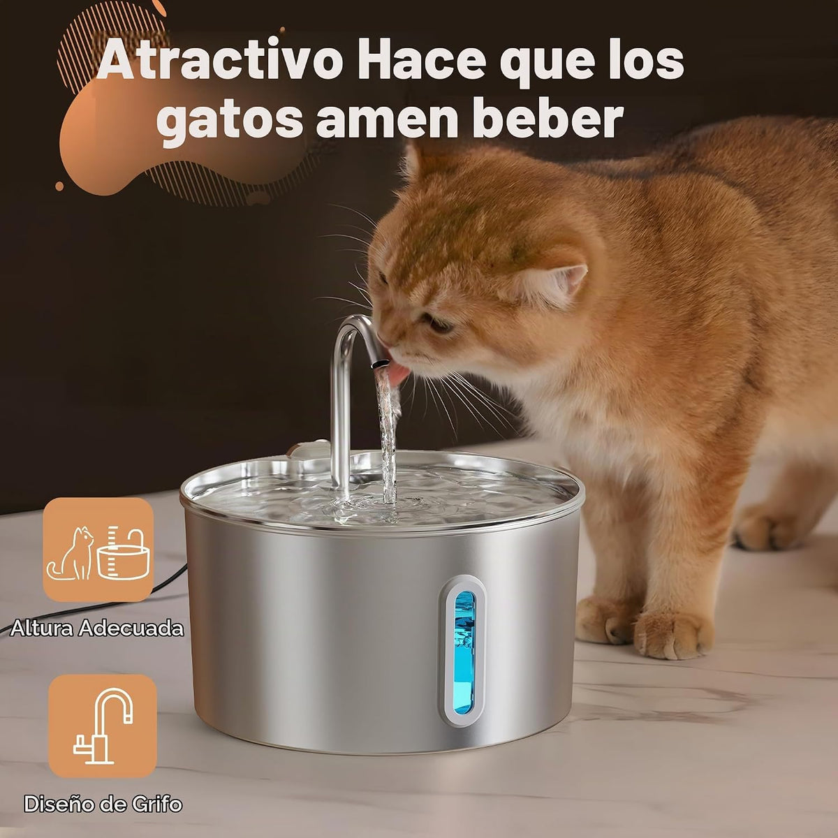 Fuente de agua para gatos de acero inoxidable: fuente de gato de 10...