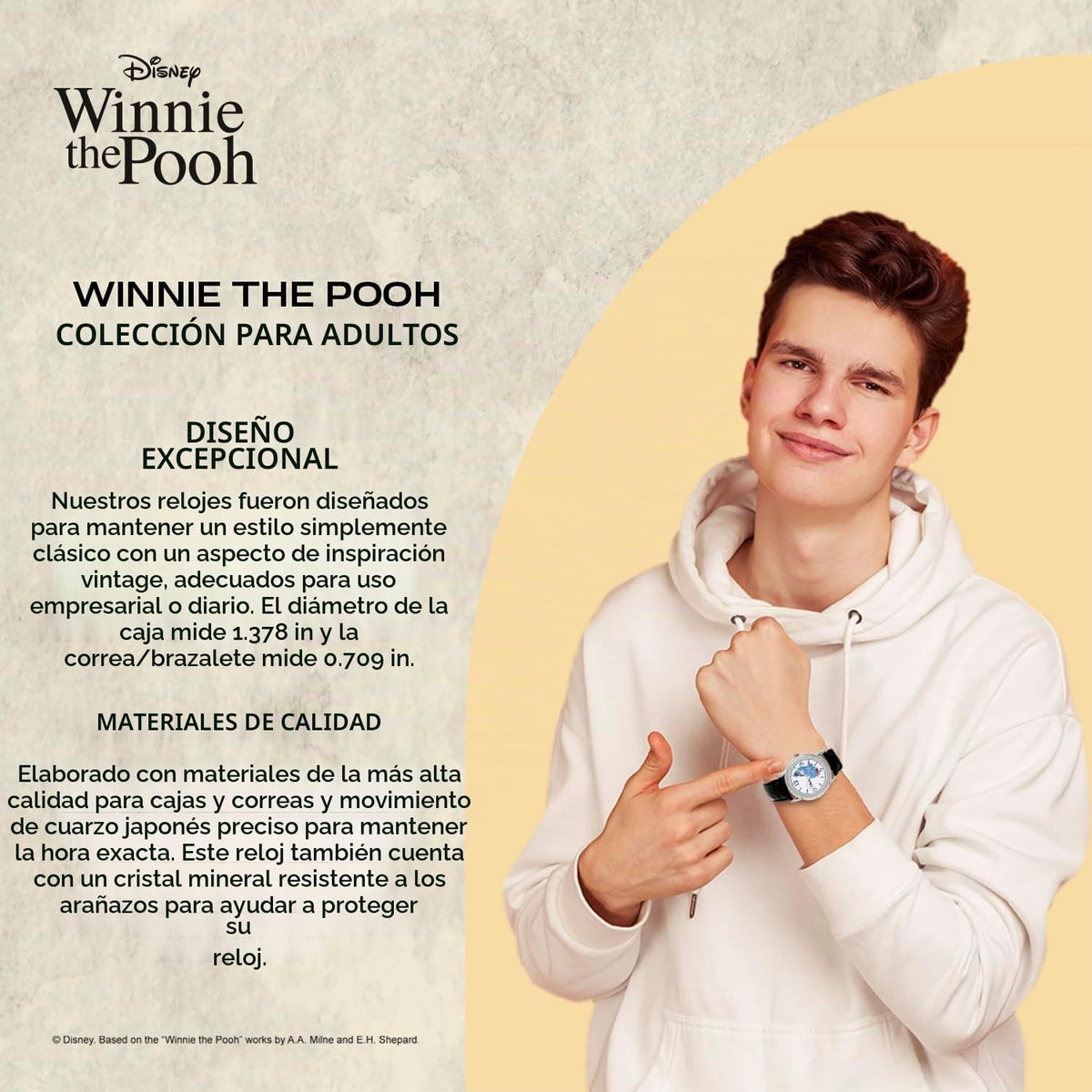 Disney Winnie The Pooh Reloj para hombre, con esfera clásica de per...