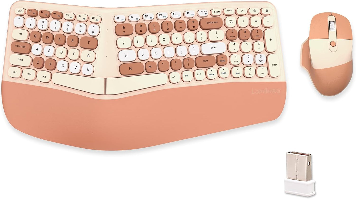 Combo de teclado ergonómico inalámbrico y mouse con reposamuñecas d...