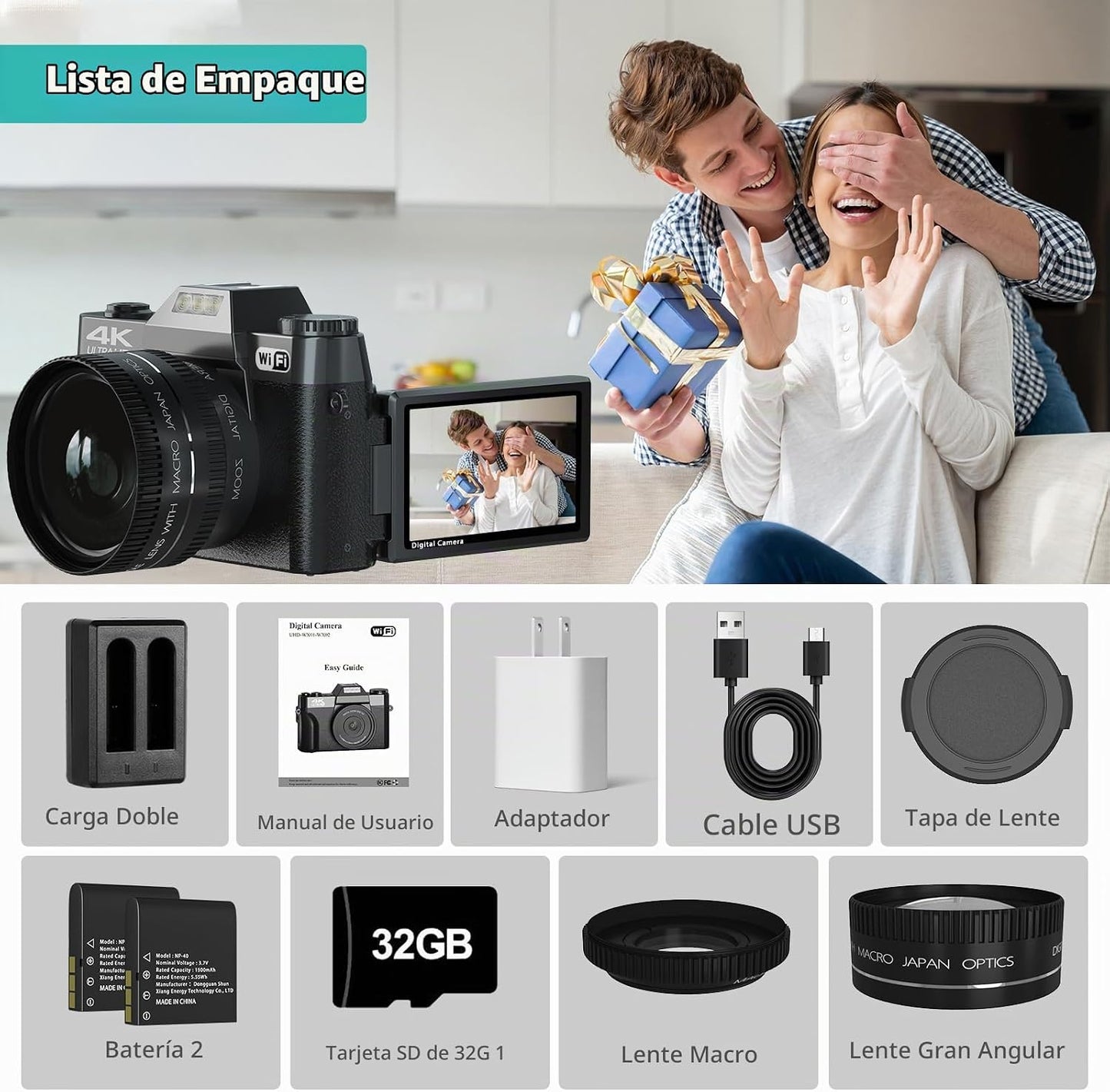 Cámara digital 4K para fotografía y videoblogs, cámara de 56 megapí...
