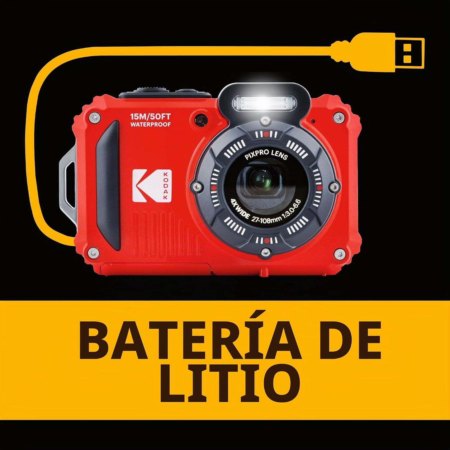 KODAK PIXPRO WPZ2 - Cámara digital impermeable de 16 MP, 49.2 ft, z...