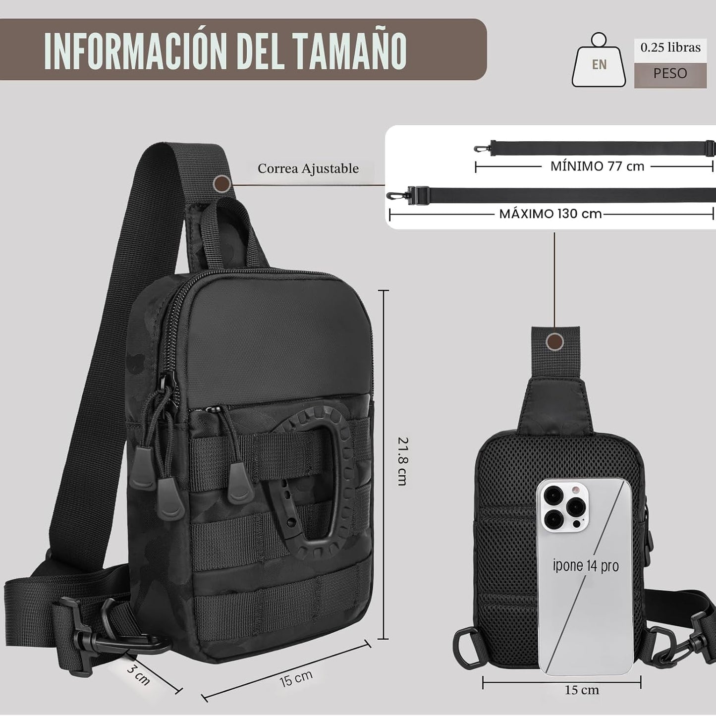 DEYACE Pequeña bolsa cruzada para hombre, inspirada en táctica, imp...