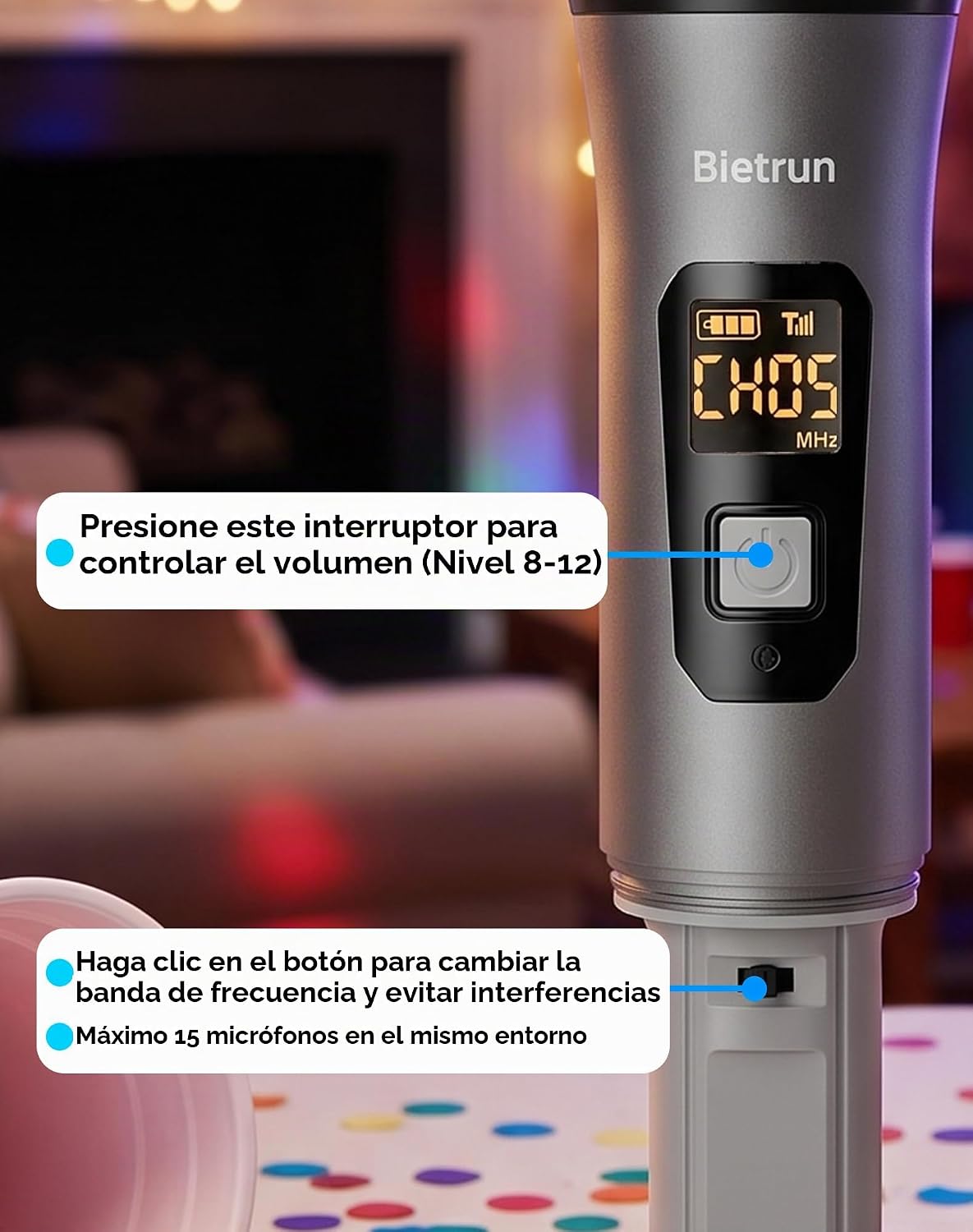 Bietrun Micrófono inalámbrico, juego profesional de micrófonos UHF...