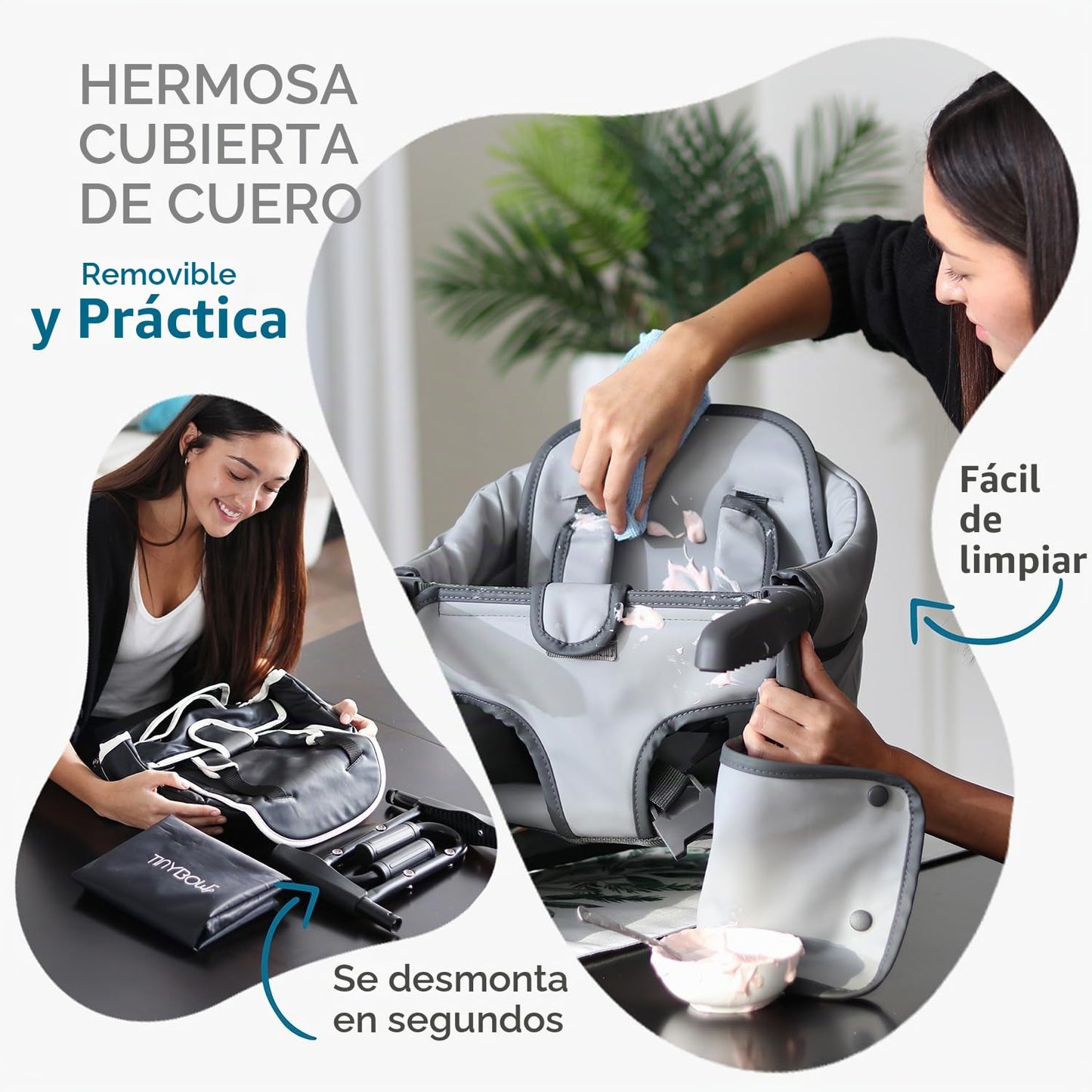 Elegante silla alta de cuero sintético con gancho para mesa, silla...