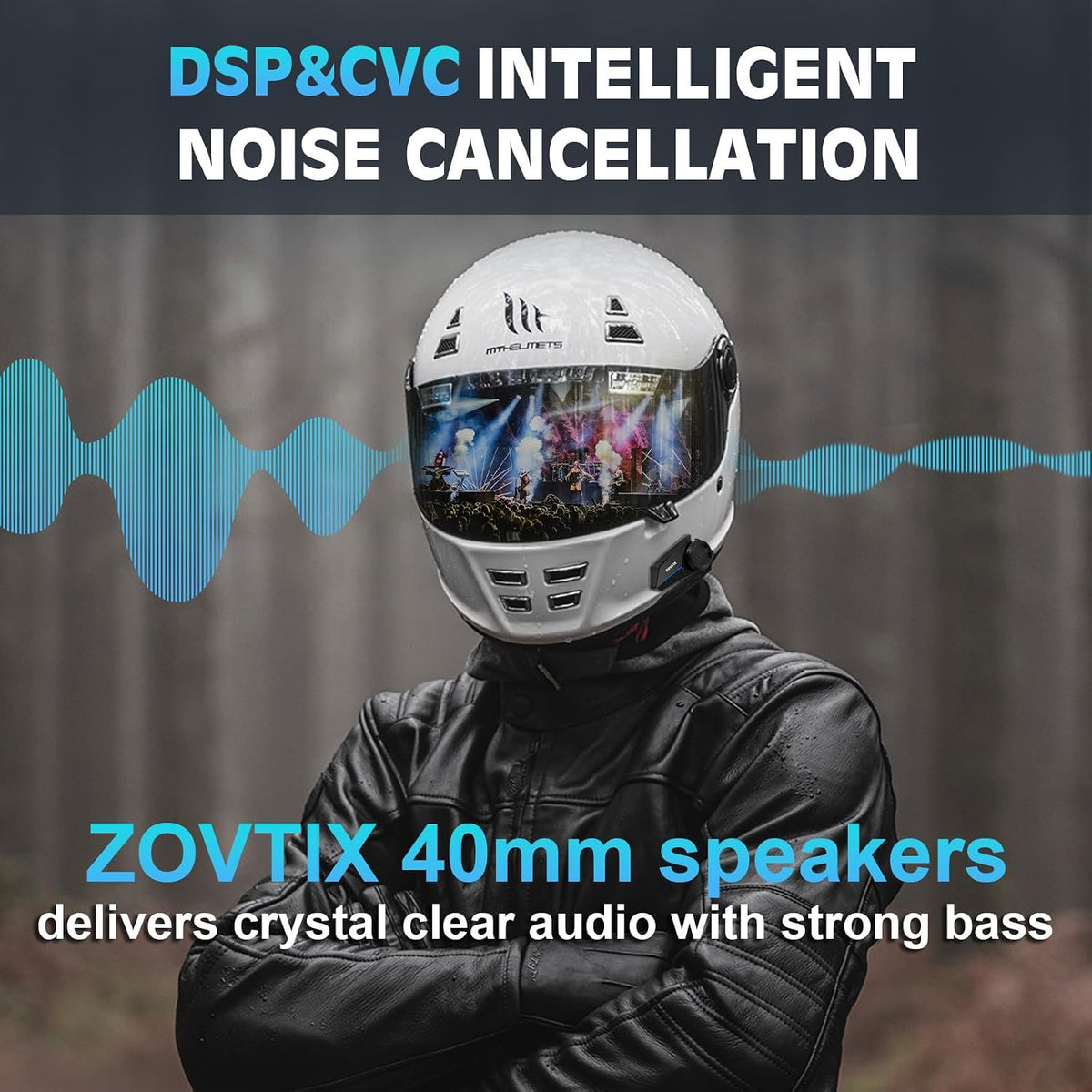 ZOVTIX Auriculares Bluetooth para motocicleta, altavoces de casco d...