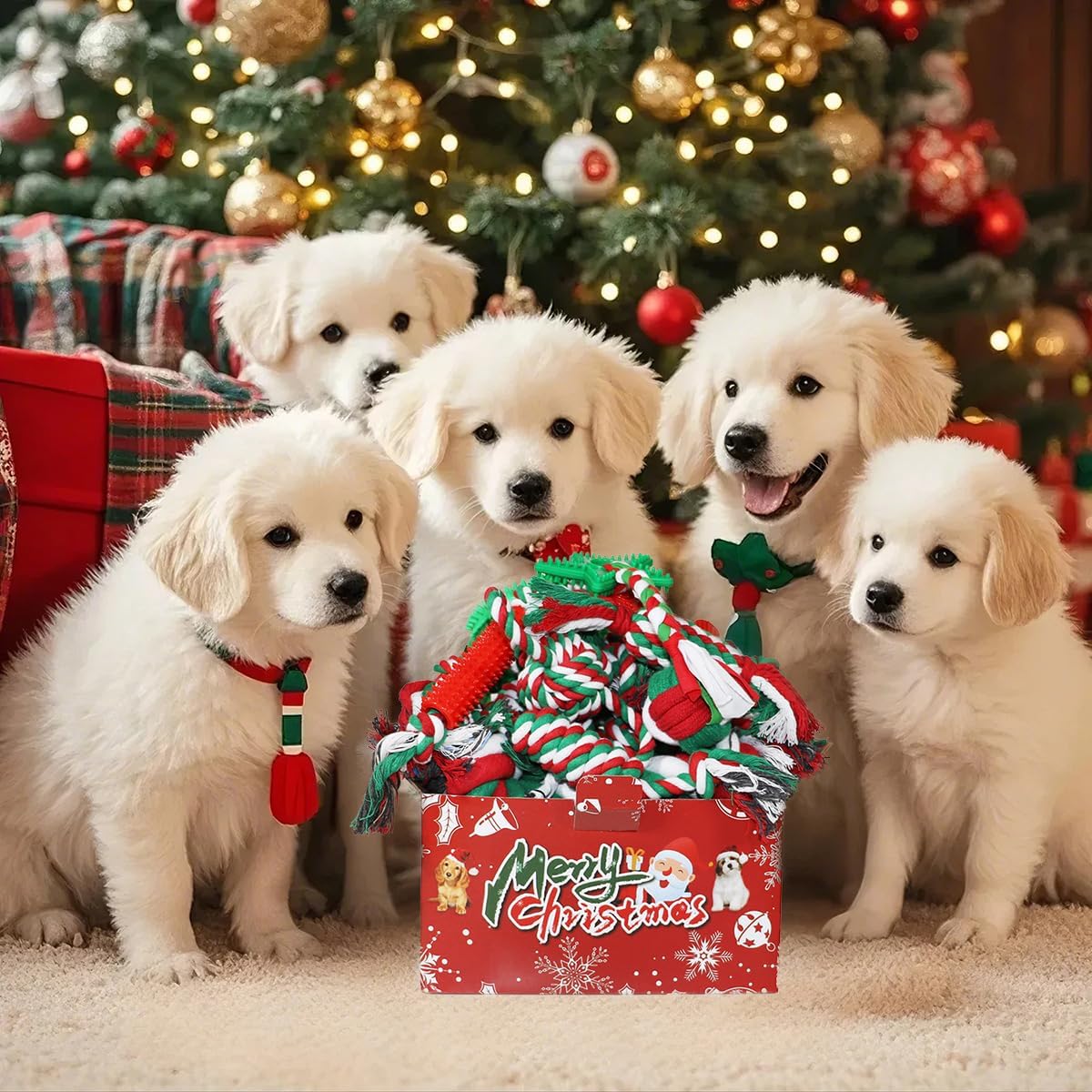 Juguetes de Navidad para perros, paquete de 15, juguetes de goma pa...