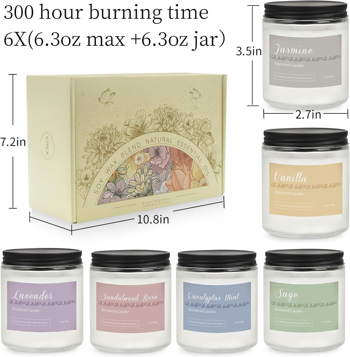 Paquete de 6 velas perfumadas para el hogar, velas de aromaterapia...