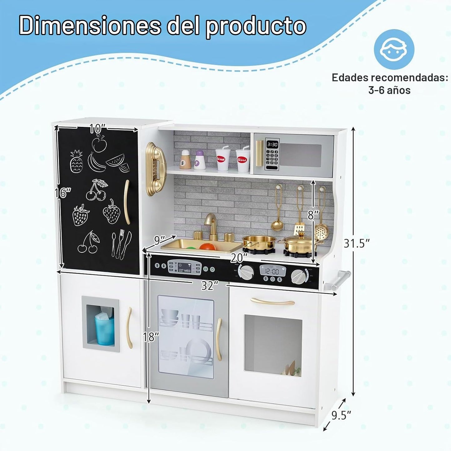 HONEY JOY Juego de cocina de madera para niños, juguete de simulaci...