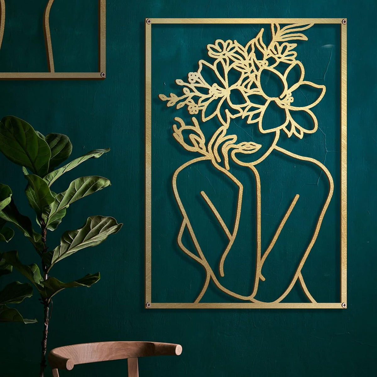 Glamativity Paquete de 4 decoraciones de pared doradas, arte minima...