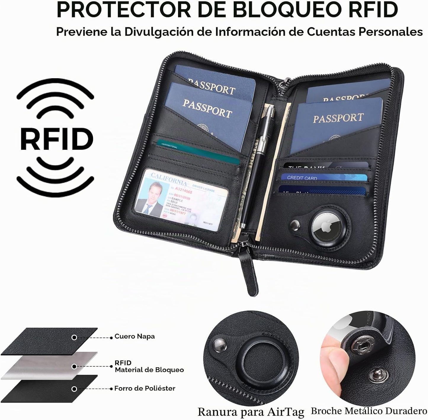 Polare - Funda para pasaporte de piel napa, para hombres y mujeres,...
