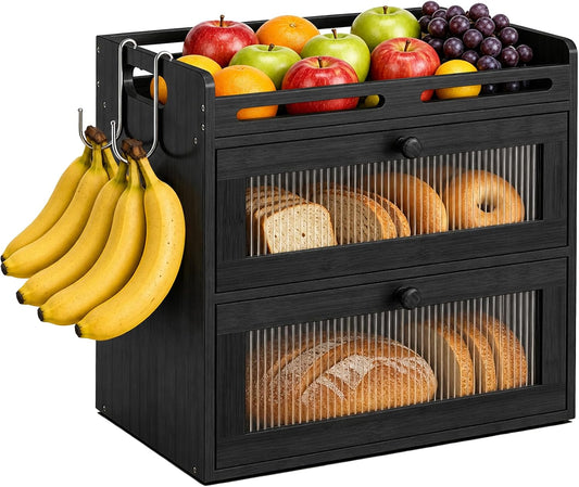 Panera para encimera de cocina, almacenamiento de bambú de 2 nivele...