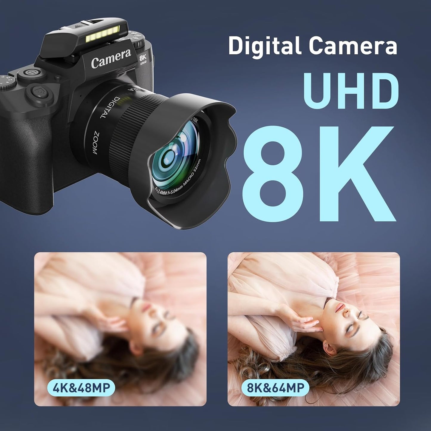Cámara digital 8K, cámaras WiFi de 64 MP para fotografía con pantal...
